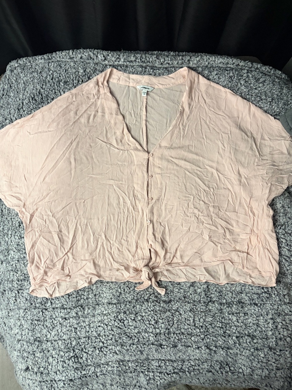 Express Pale Pink Button-Front Tie Hem Top